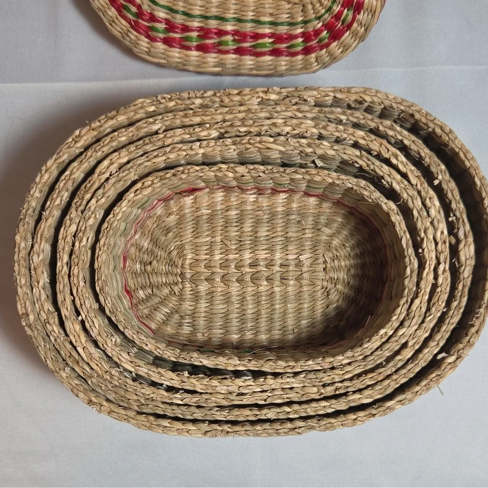 VTG 70s Nesting Baskets w Lids & Handles Set of 5, People's Republic of China
